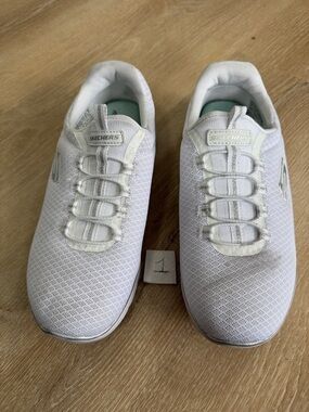 Skechers White Knit Slip-On Casual Sneakers
